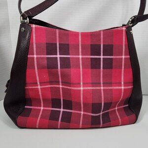 Pink / Brown plaid three compartment Kate Spade handbag. Gently Used